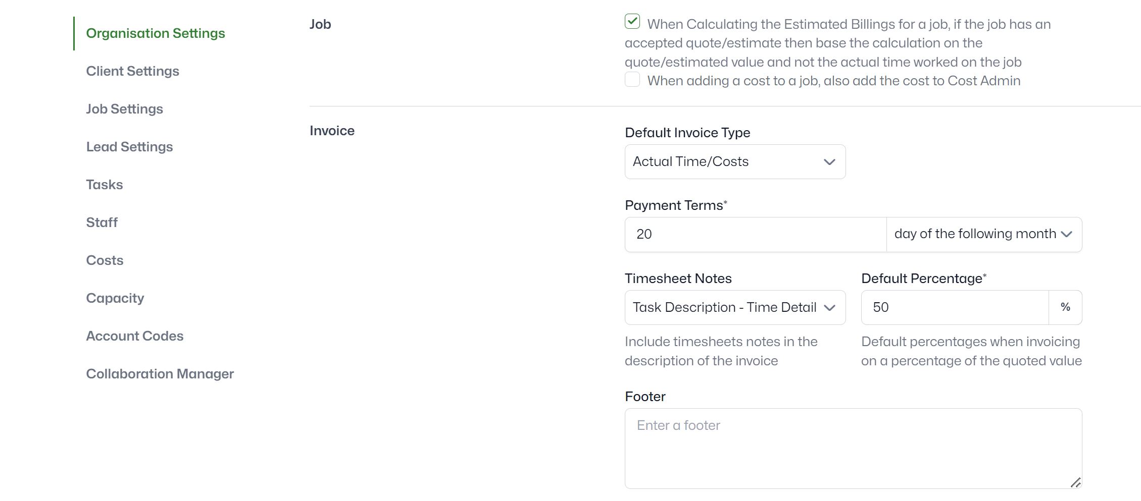 Task Description - Time Detail Organisation Setting