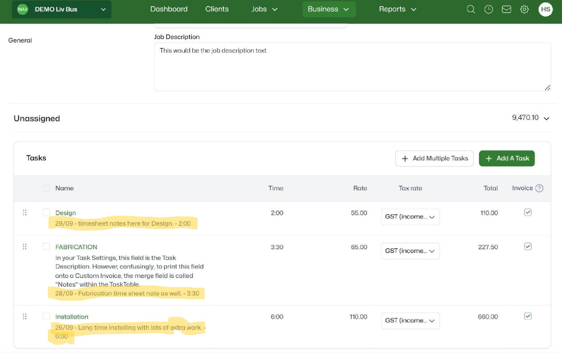 WorkflowMax Organisation Settings - Timesheet with Date and Time detail