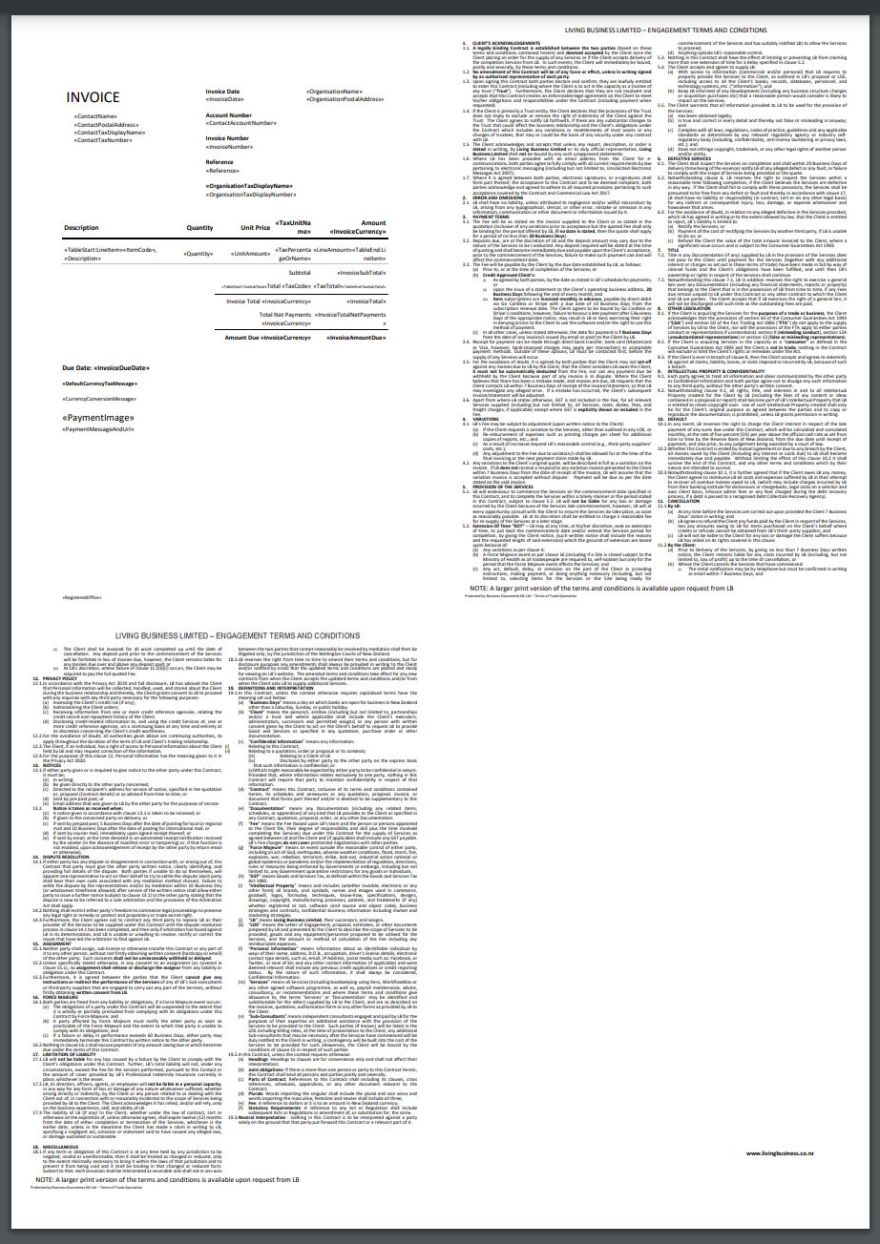 Multipage Invoice with Terms of Trade