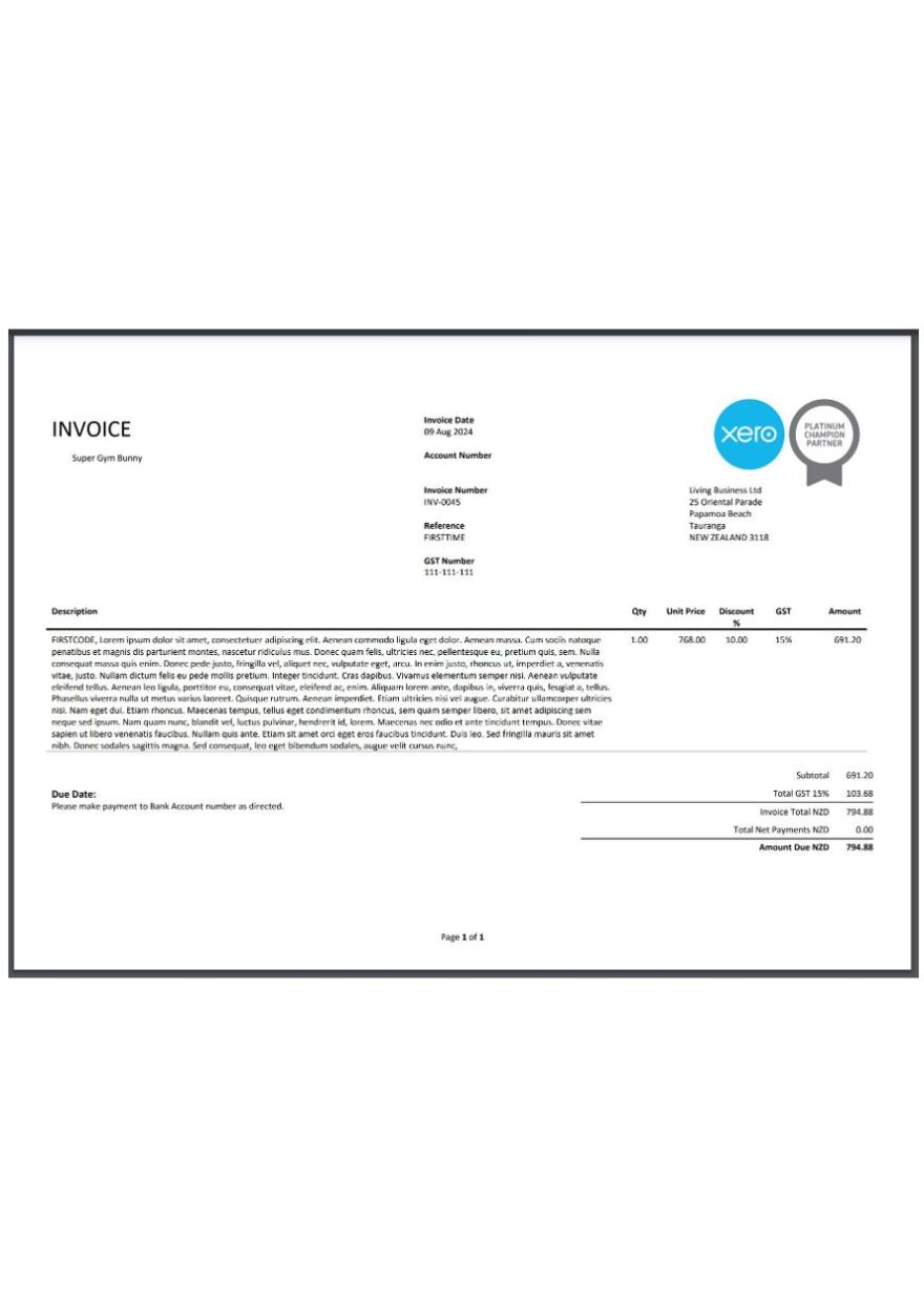 Invoice Template - Optimised for very long text descriptions